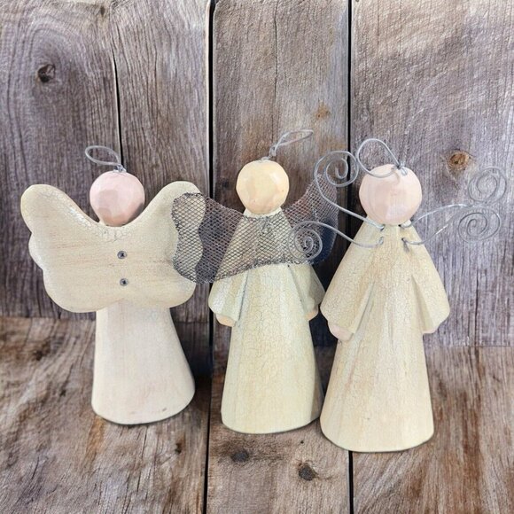 Sarahs Attic Wooden Folk Art Style Resin Angel Family Angels Of Faith Set Of 3 - Picture 2 of 14